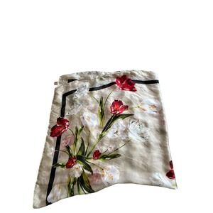 Dana Buchman Floral Square Scarf 42x42 Beige Red‎ Tulip Print Polyester